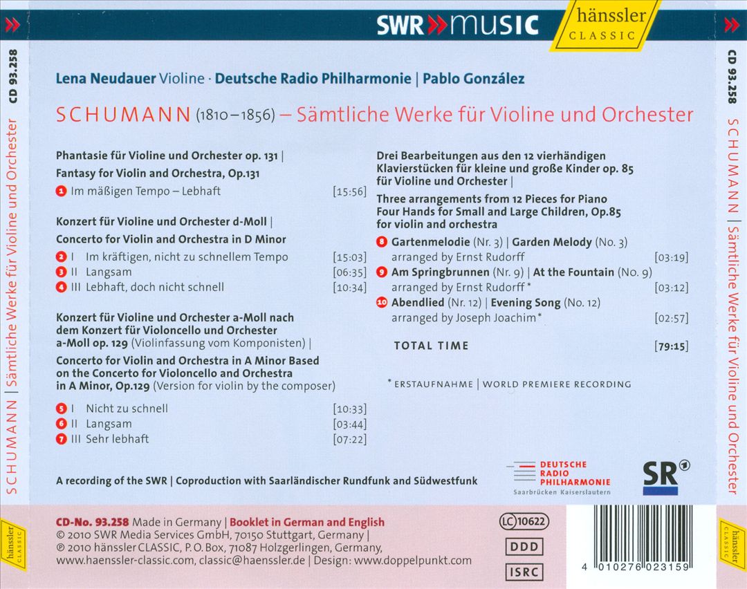 Robert Schumann: Sämtliche Werke für Violine und Orchester cover art