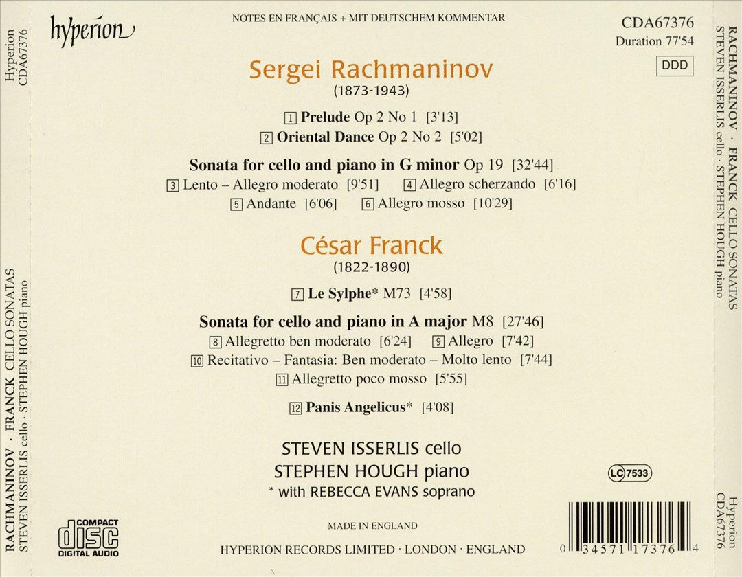 Rachmaninov, Franck: Cello Sonatas cover art