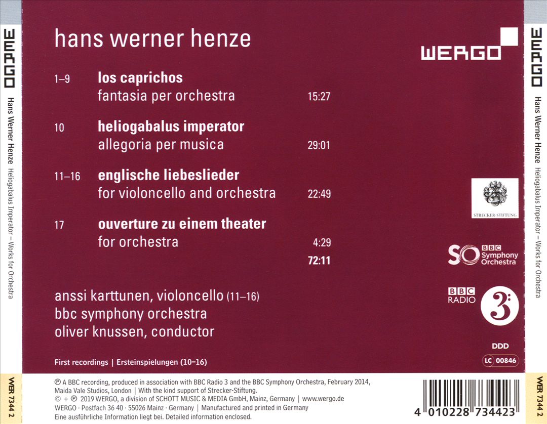 Hans Werner Henze: Heliogabalus imperator - Works for Orchestra cover art