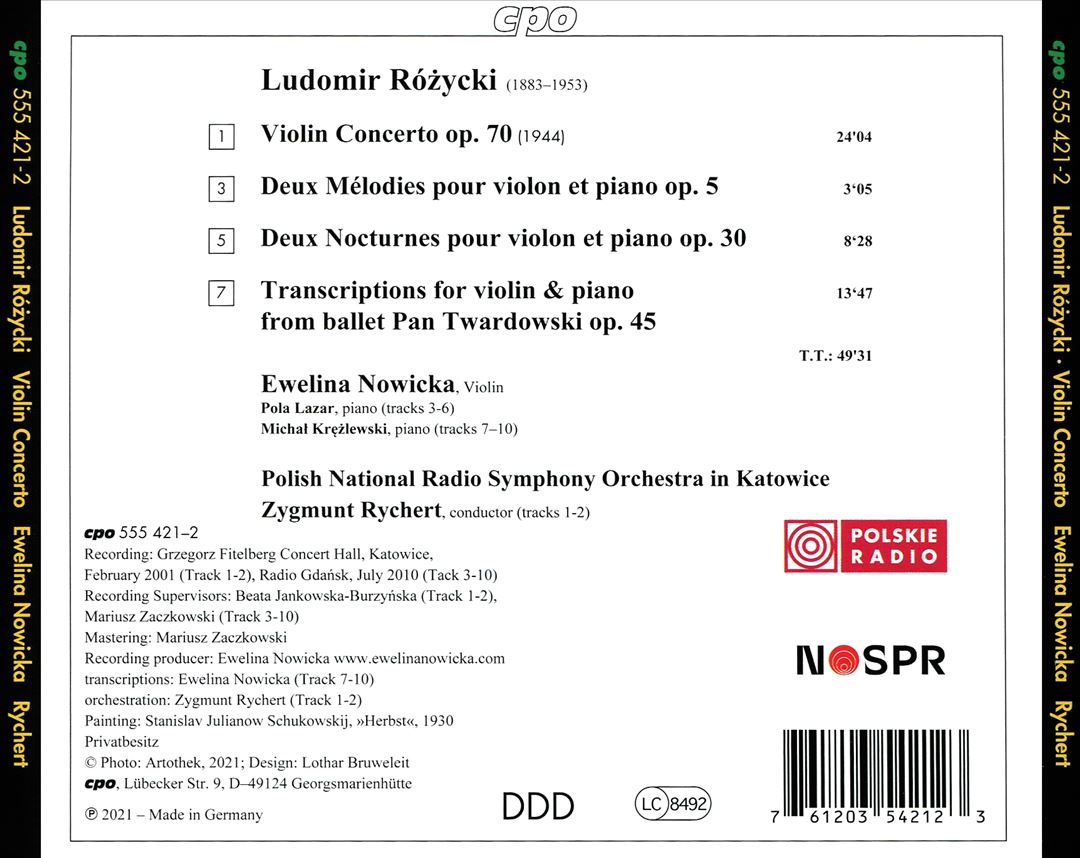 Ludomir Rózycki: Violin Concerto Op. 70; Works for Violin & Piano cover art
