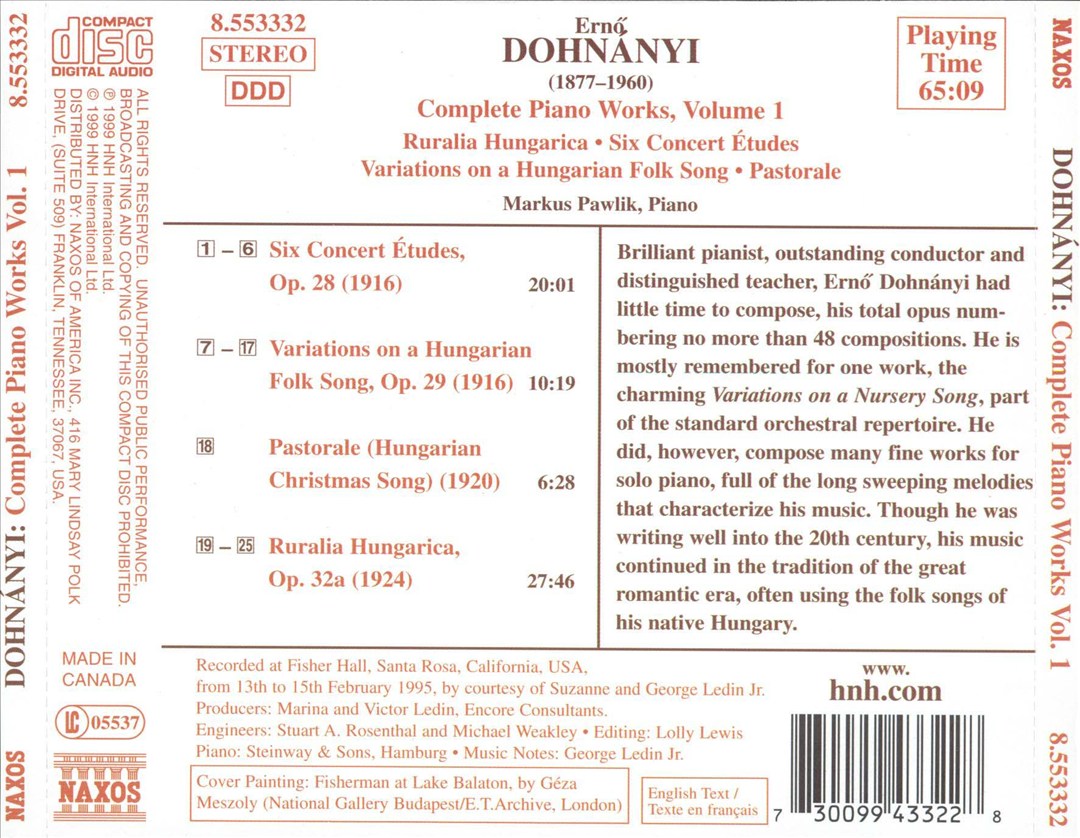 Dohnányi: COMPLETE PIANO WORKS Vol. 1 cover art