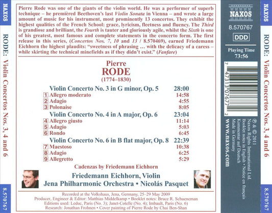 Pierre Rode: Violin Concertos Nos. 3, 4 & 6 cover art