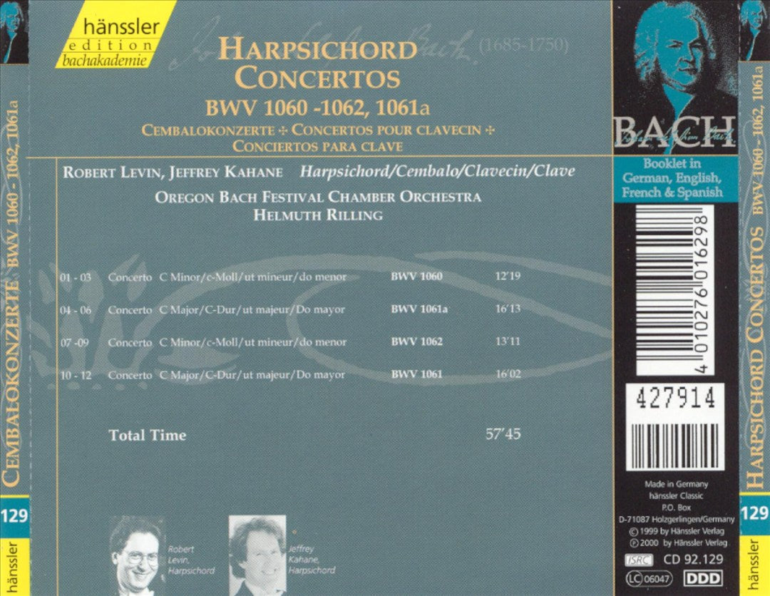 Bach: Harpsichord Concertos, BWV 1060-1062, 1061a cover art