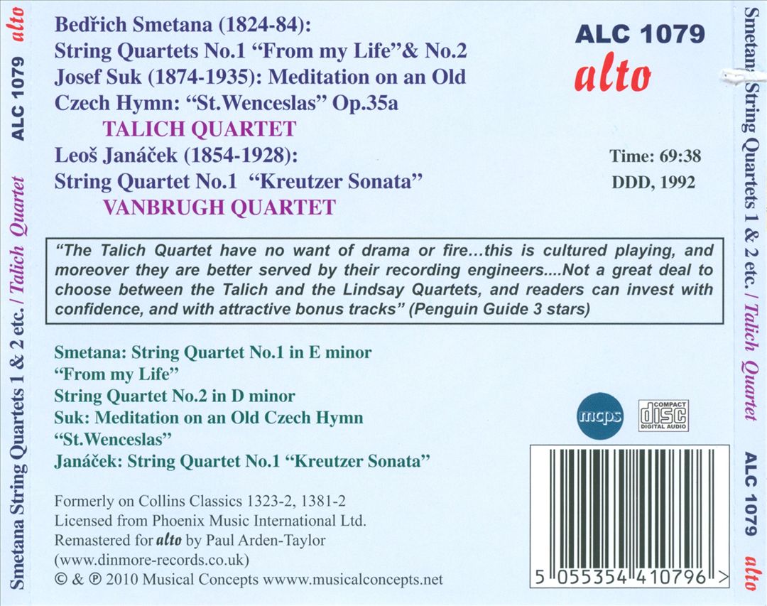 Smetana: String Quartets Nos. 1 & 2: Suk: Meditation on St. Wenceslas cover art