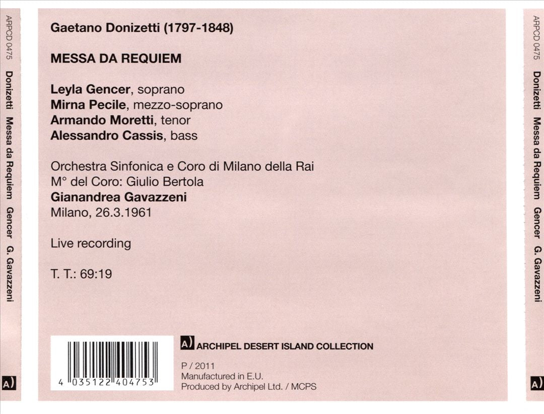 Donizetti: Messa da Requiem (Milan 26/03/1961) cover art