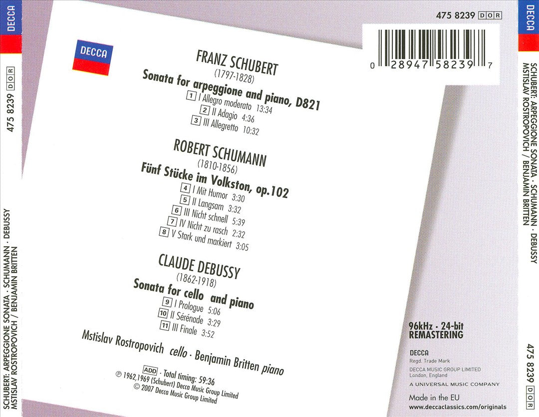 Rostropovitch plays Schubert, Schumann, Debussy and Britten cover art