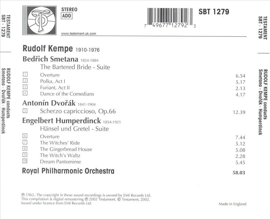 Rudolf Kempe Conducts Smetana, Dvorák, Humperdinck cover art