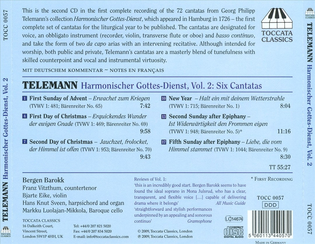 Telemann: Harmonischer Gottes-Dienst, Vol. 2: The Cantatas for Middle Voice, Violin and Basso Continuo I cover art