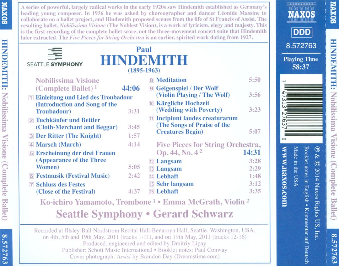 Hindemith: Nobilissima Visione; Five Pieces for String Orchestra cover art