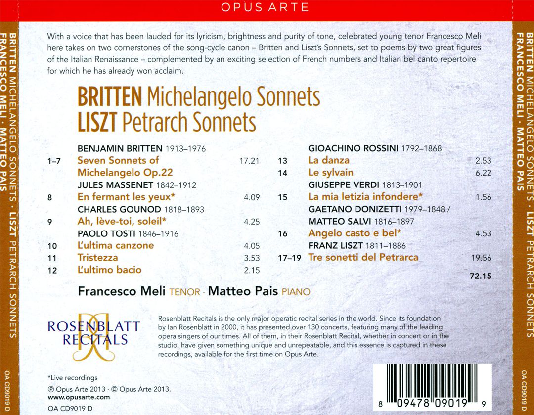 Britten: Michelangelo Sonnets; Liszt: Petrarch Sonnets cover art