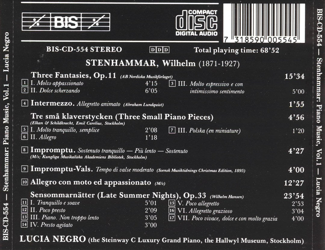 Wilhelm Stenhammar: The Complete Solo Piano Music, Vol. 1 cover art