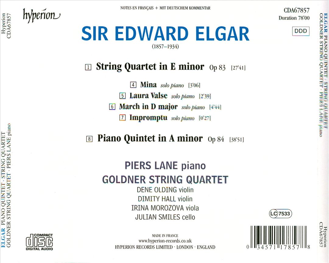 Elgar: Piano Quintet; String Quartet cover art