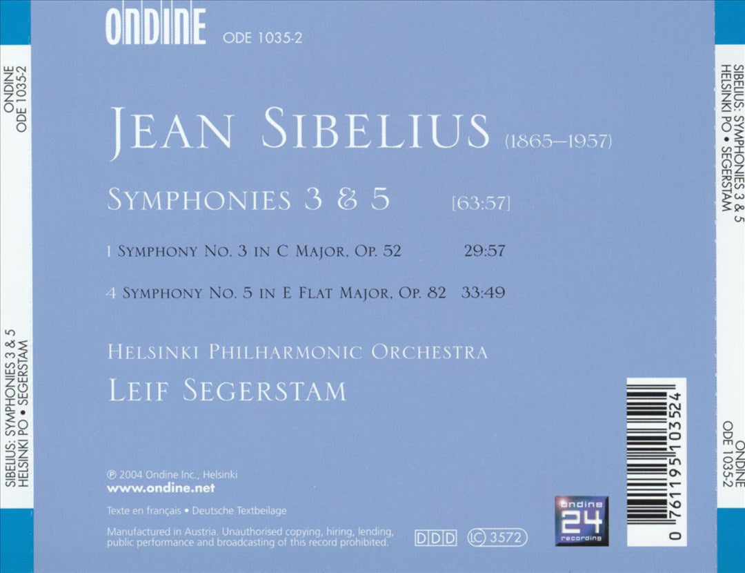 Sibelius: Symphonies Nos. 3 & 5 cover art