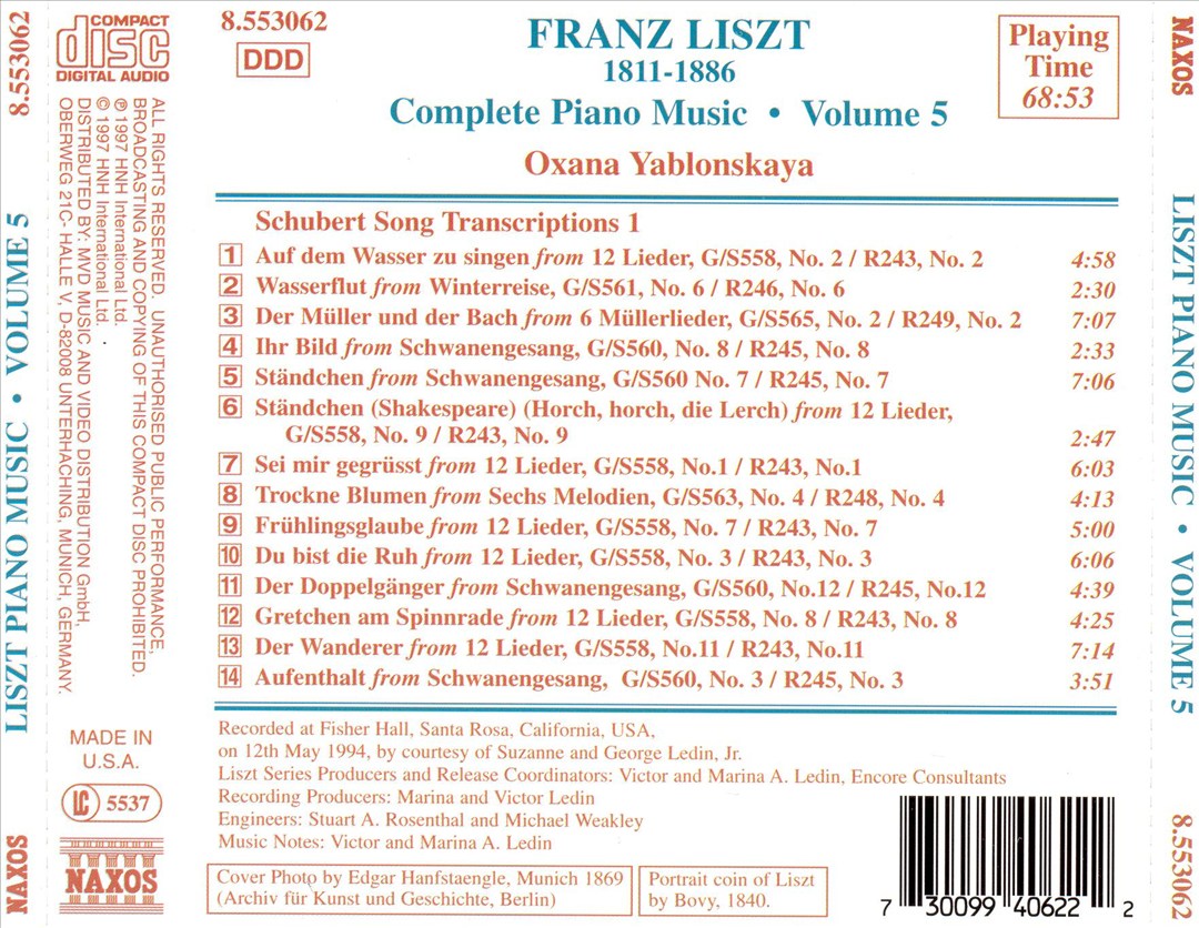 Franz Liszt: Schubert Song Transcriptions cover art