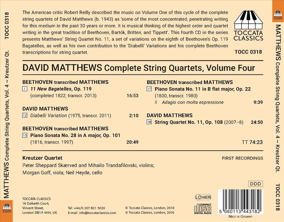 David Matthew: Complete String Quartets, Vol. 4 cover art