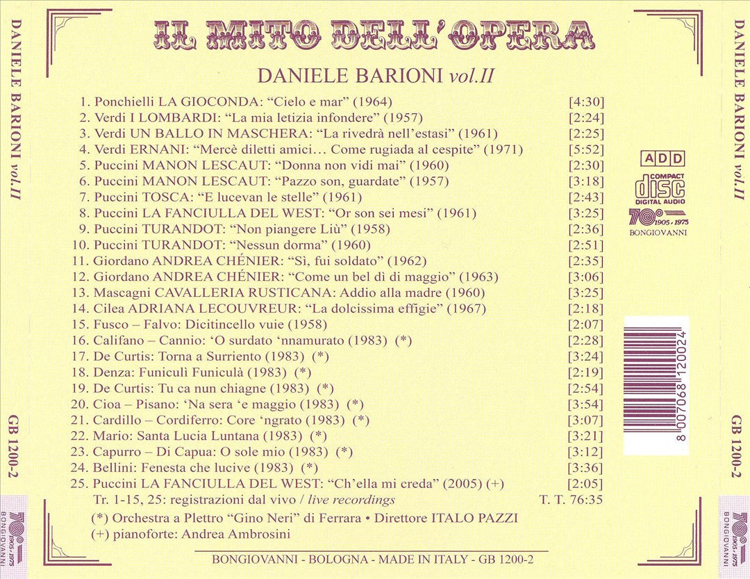 Il Mito dell'Opera: Daniele Barioni, Vol. 2 cover art