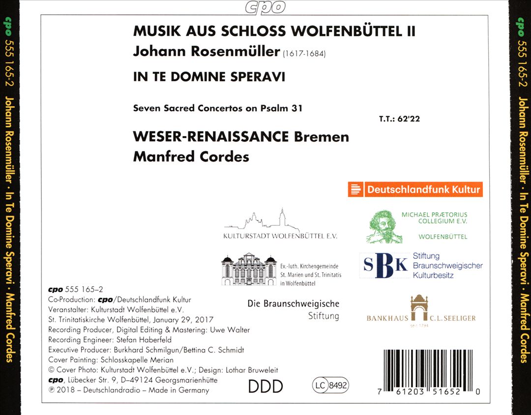 Johann Rosenmüller: In te Domine speravi cover art