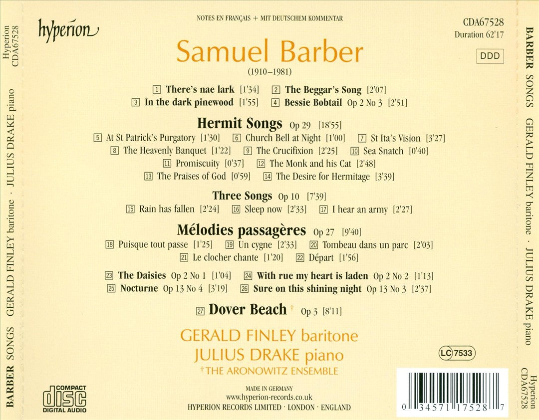 Songs by Samuel Barber cover art