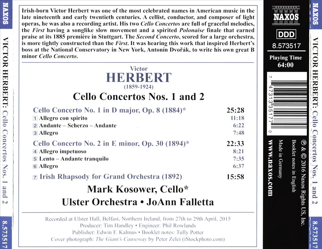 Victor Herbert: Cello Concertos Nos. 1 and 2; Irish Rhapsody cover art