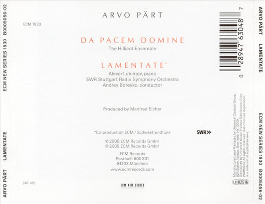 Arvo Pärt: Lamentate cover art
