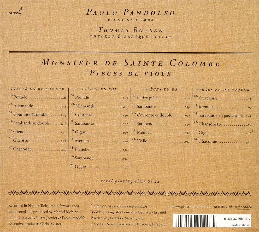 Mr. de Sainte Colombe: Pièces de viole cover art
