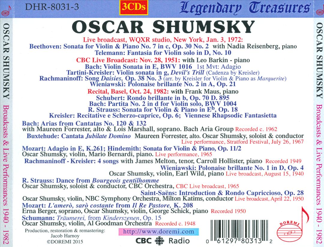 Oscar Shumsky: Broadcasts & Live Recordings cover art