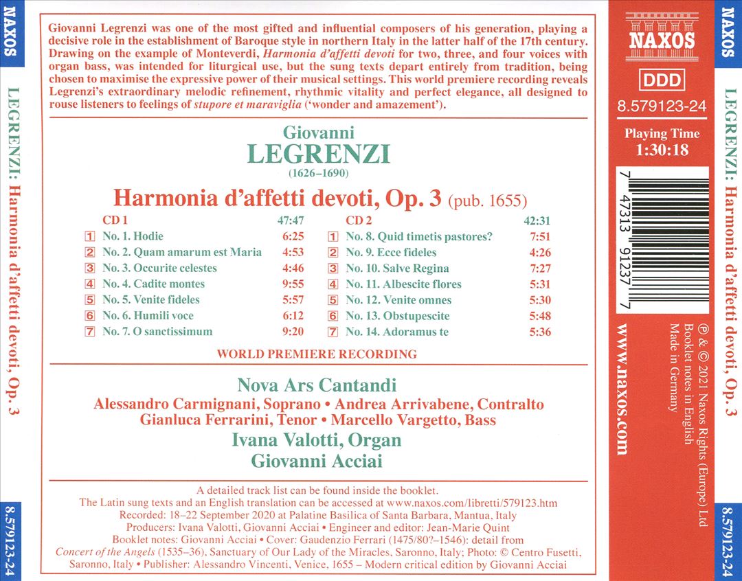 Legrenzi: Harmonia d'affetti devoti, Op. 3 cover art