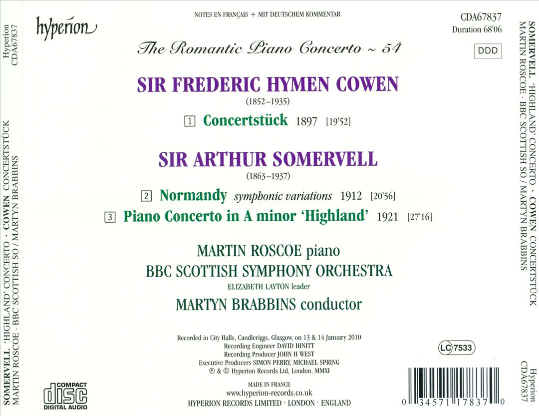 Arthur Somervell: Highland Concerto; Normandy; Frederic Cowen: Concertstück cover art