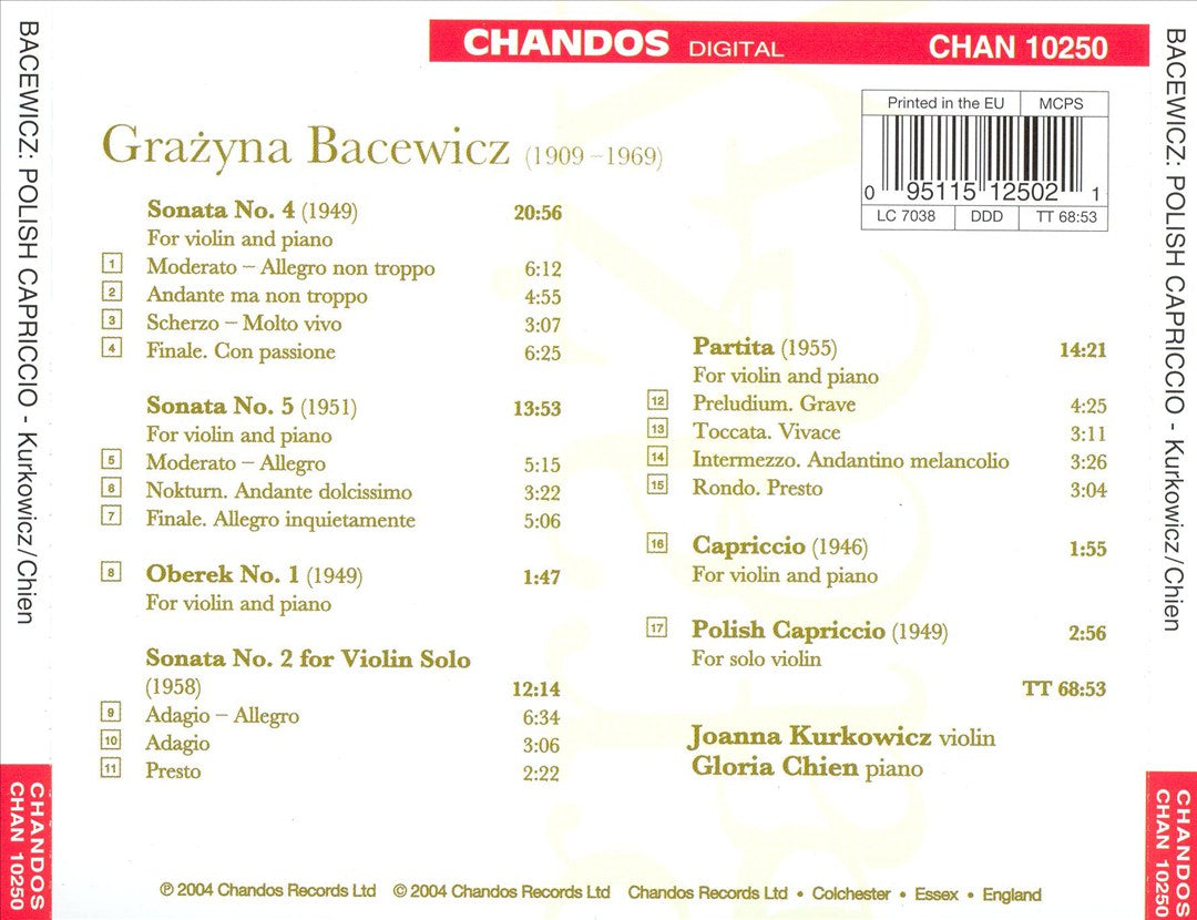 Grazyna Bacewicz: Polish Capriccio; Works for Violin and Piano cover art