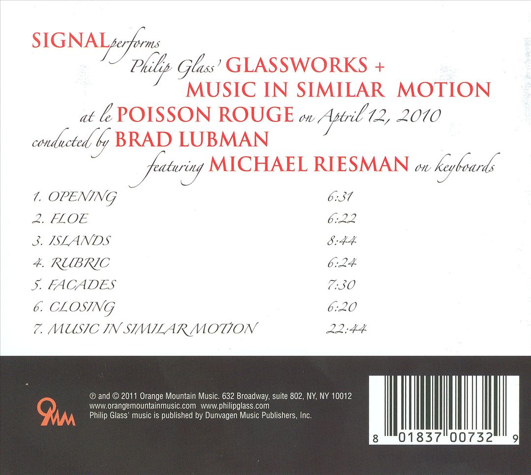 Philip Glass: Glassworks; Music in Similar Motion cover art