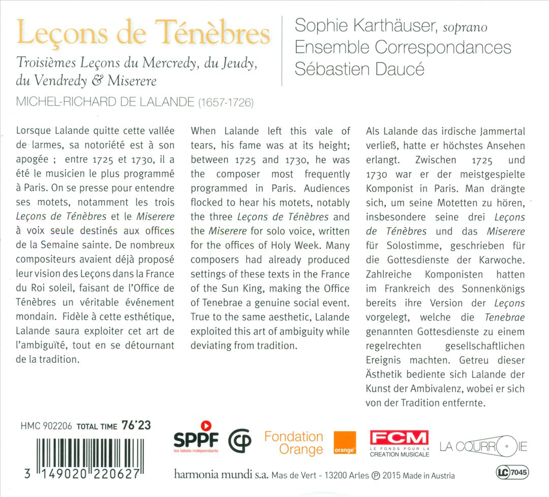 Michel-Richard de Lalande: Leçons de Ténèbres cover art