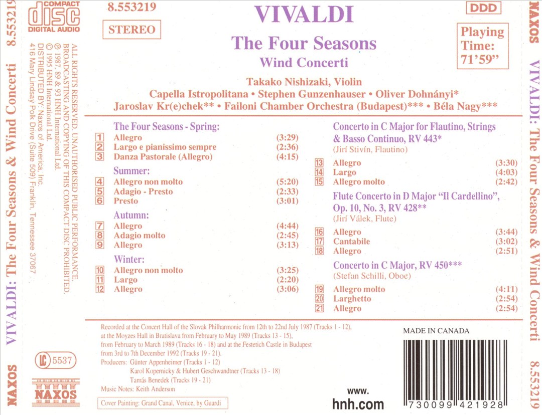 Vivaldi: The Four Seasons, Wind Concerti cover art