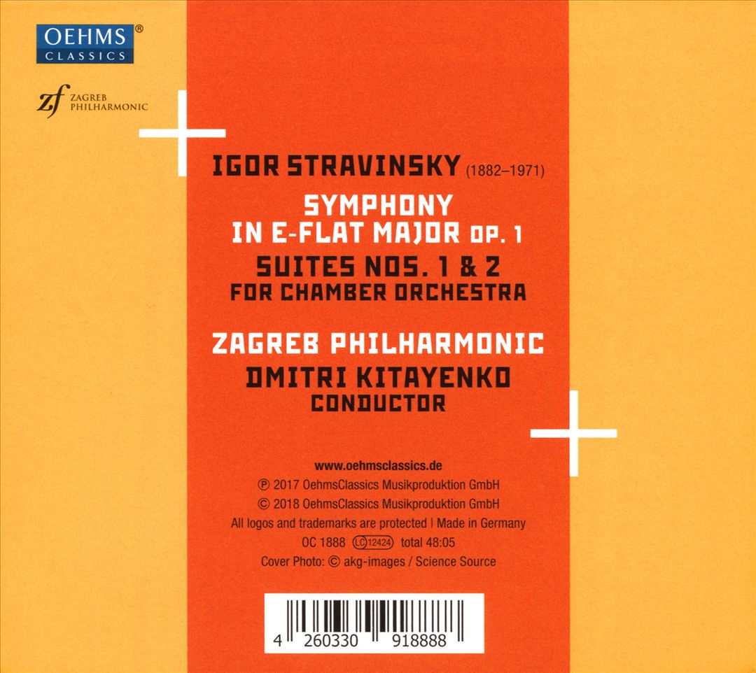 Stravinsky: Symphony in E-flat major, Op. 1; Suites Nos. 1 & 2 for chamber orchestra cover art