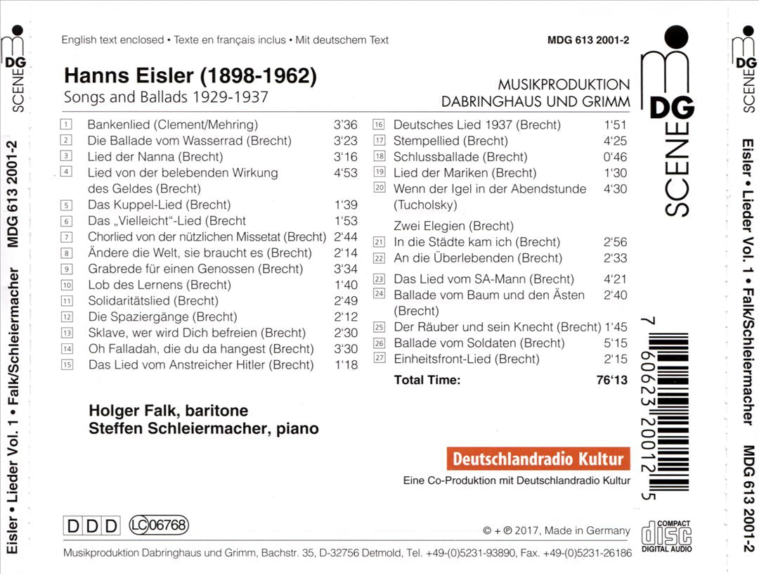HANNSEISLERLIEDERVOL1 cover art