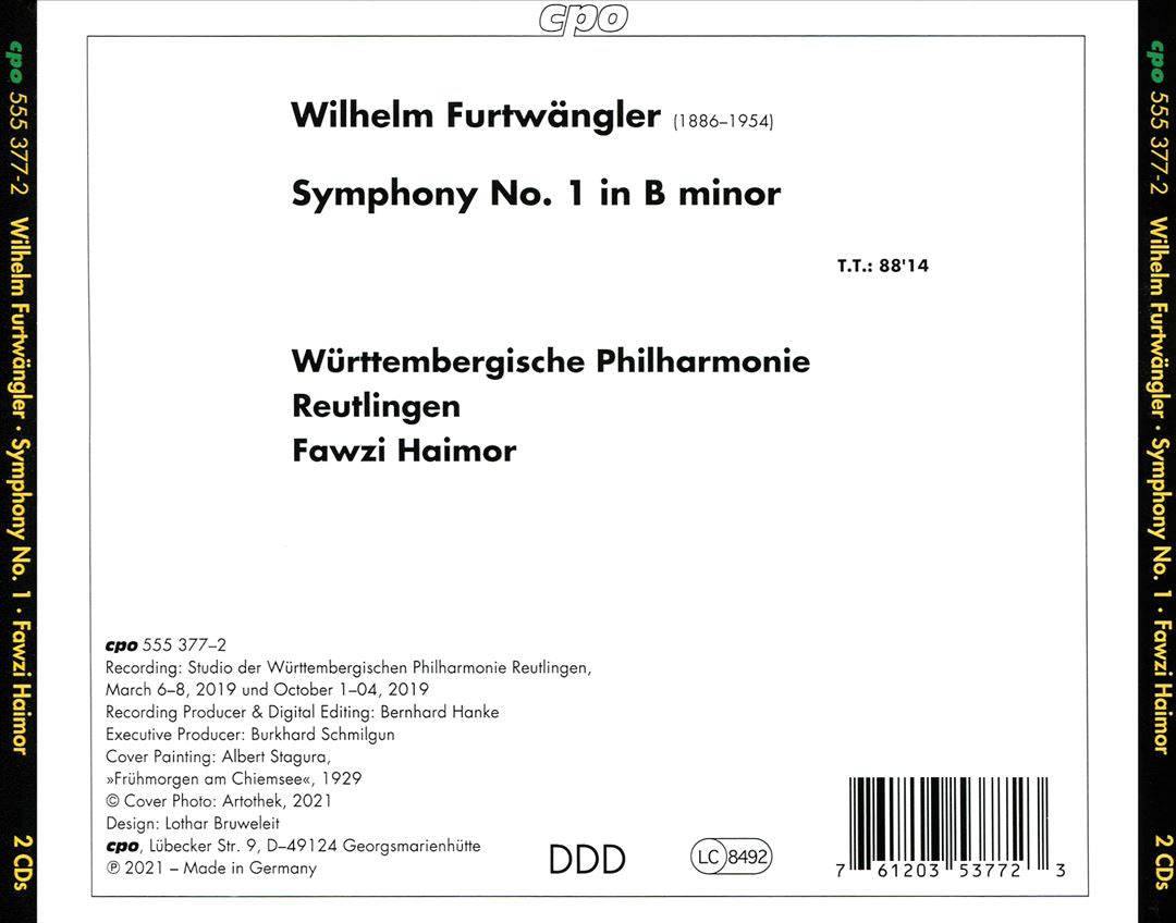 Wilhelm Furtwängler: Symphony No. 1 cover art