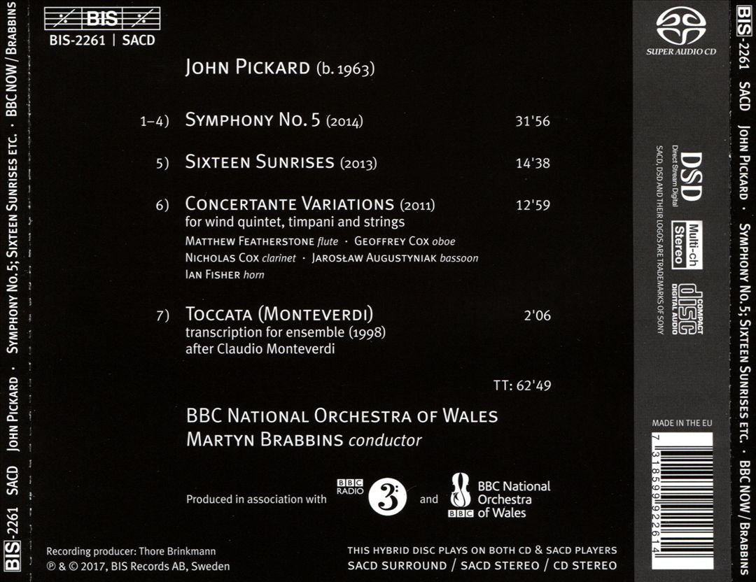 John Pickard: Sixteen Sunrises; Symphony No. 5; Concertante Variations cover art