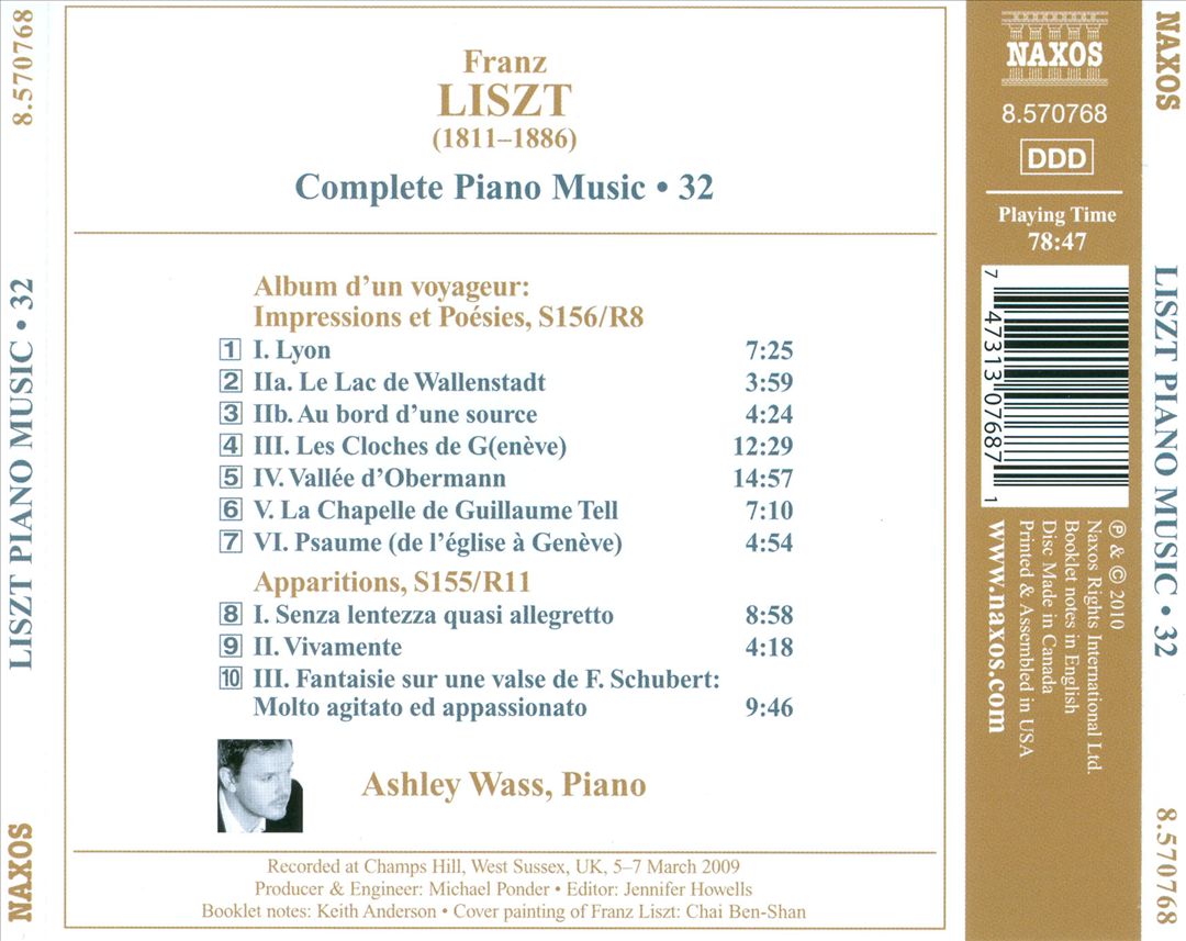 Liszt: Album d'un Voyageur: Impressions et Poésies; Apparitions cover art