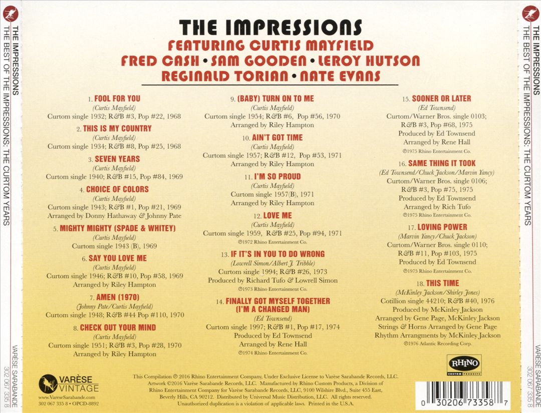 Best of the Impressions: The Curtom Years cover art
