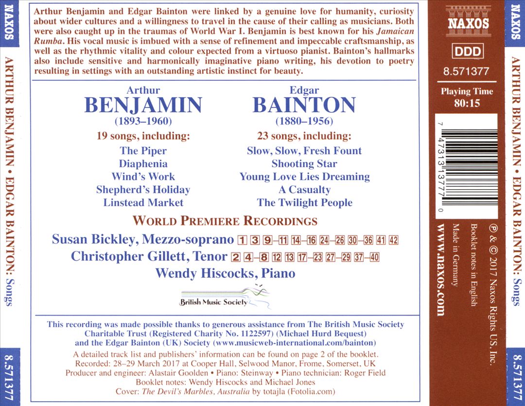 Arthur Benjamin, Edgar Bainton: Songs cover art