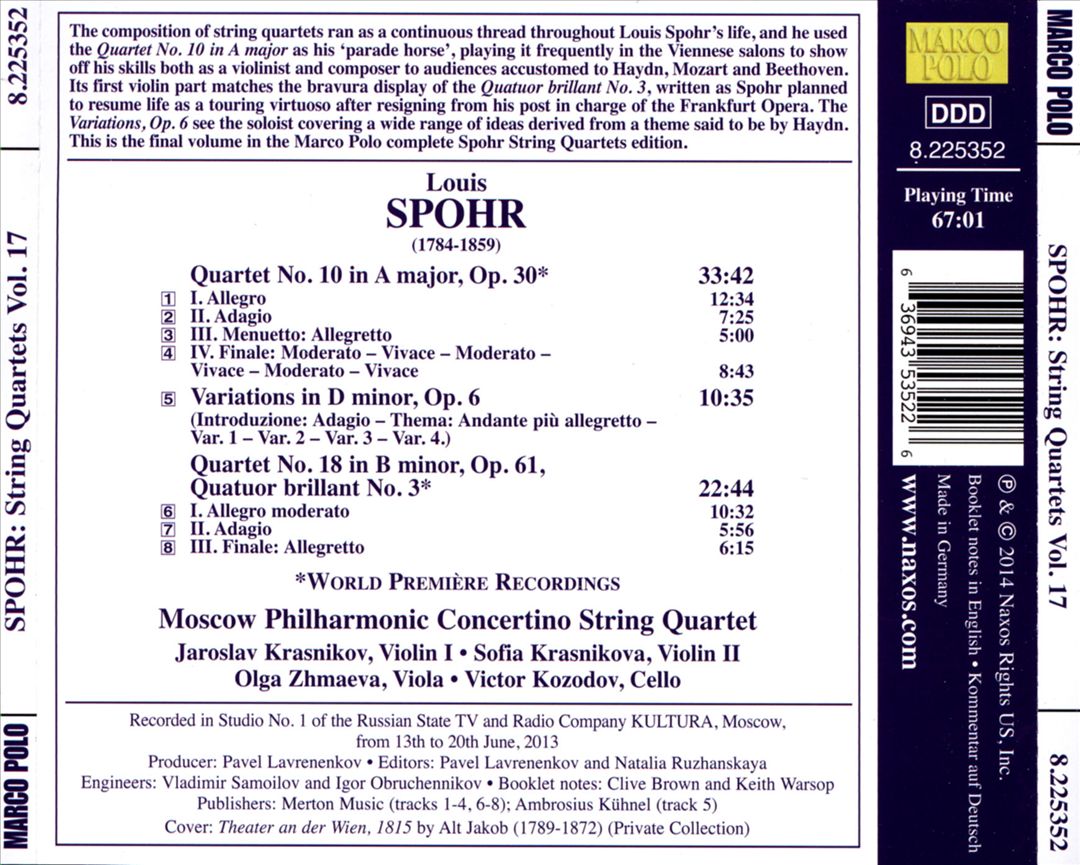 Louis Spohr: String Quartets (Complete), Vol. 17 cover art