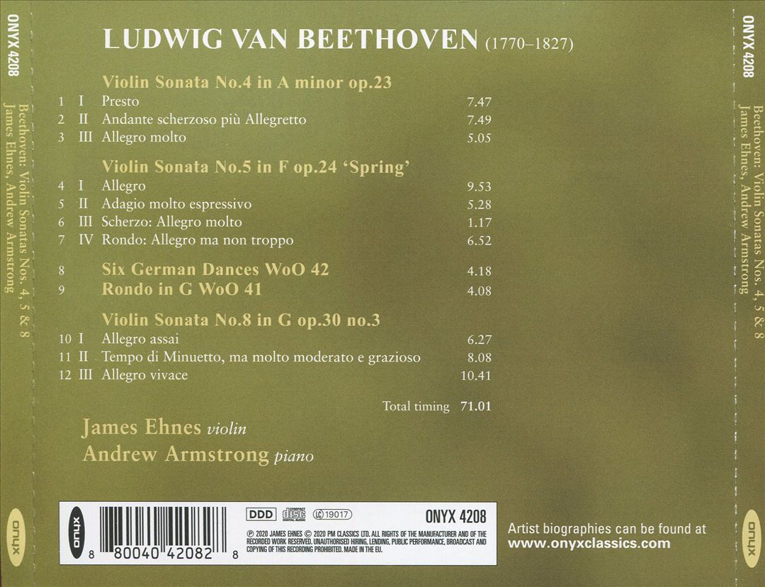 Beethoven: Violin Sonatas Nos. 4, 5 & 8; Rondo in G; Six German Dances cover art