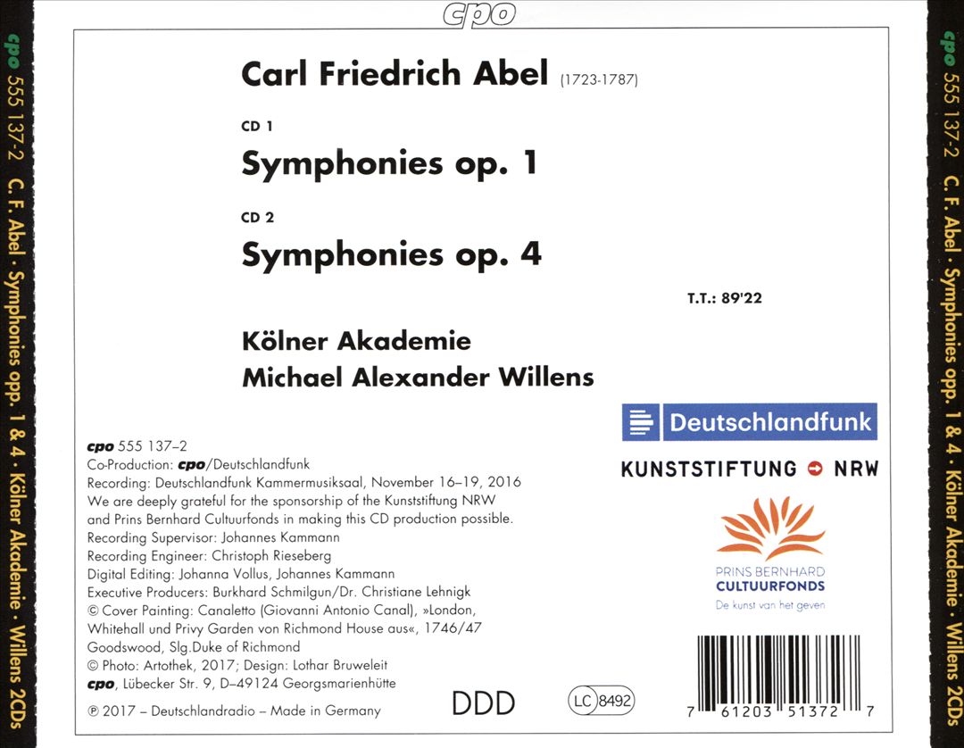 Carl Friedrich Abel: Symphonies Op. 1 & Op. 4 cover art