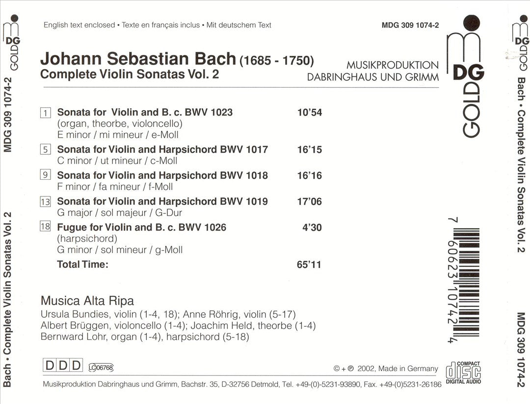 Bach: Complete Violin Sonatas, Vol. 2 cover art