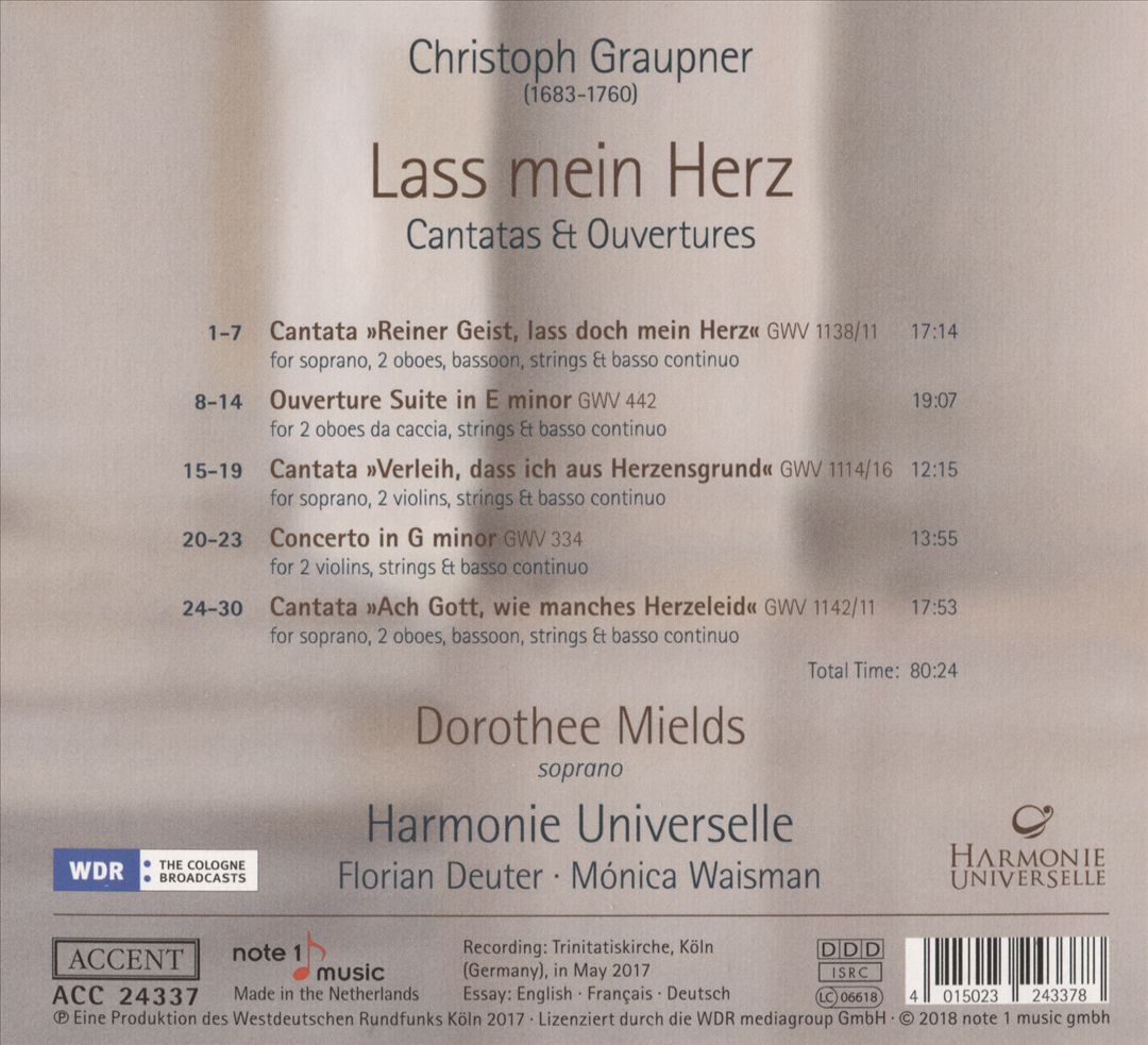 Christoph Graupner: Lass Mein Herz - Cantatas & Overtures cover art