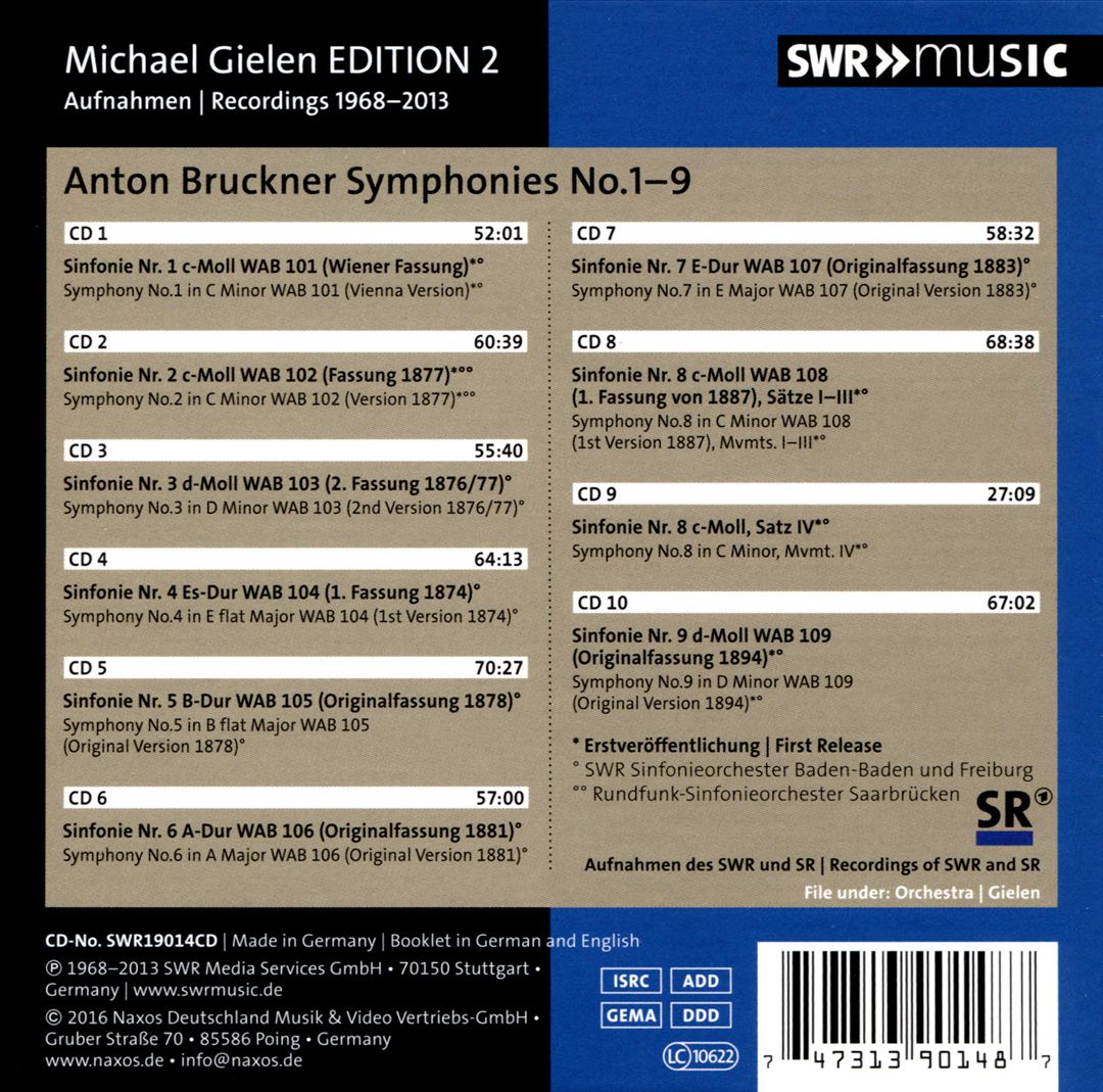 Michael Gielen Edition, Vol. 2: Bruckner - Symphonies Nos. 1-9 cover art