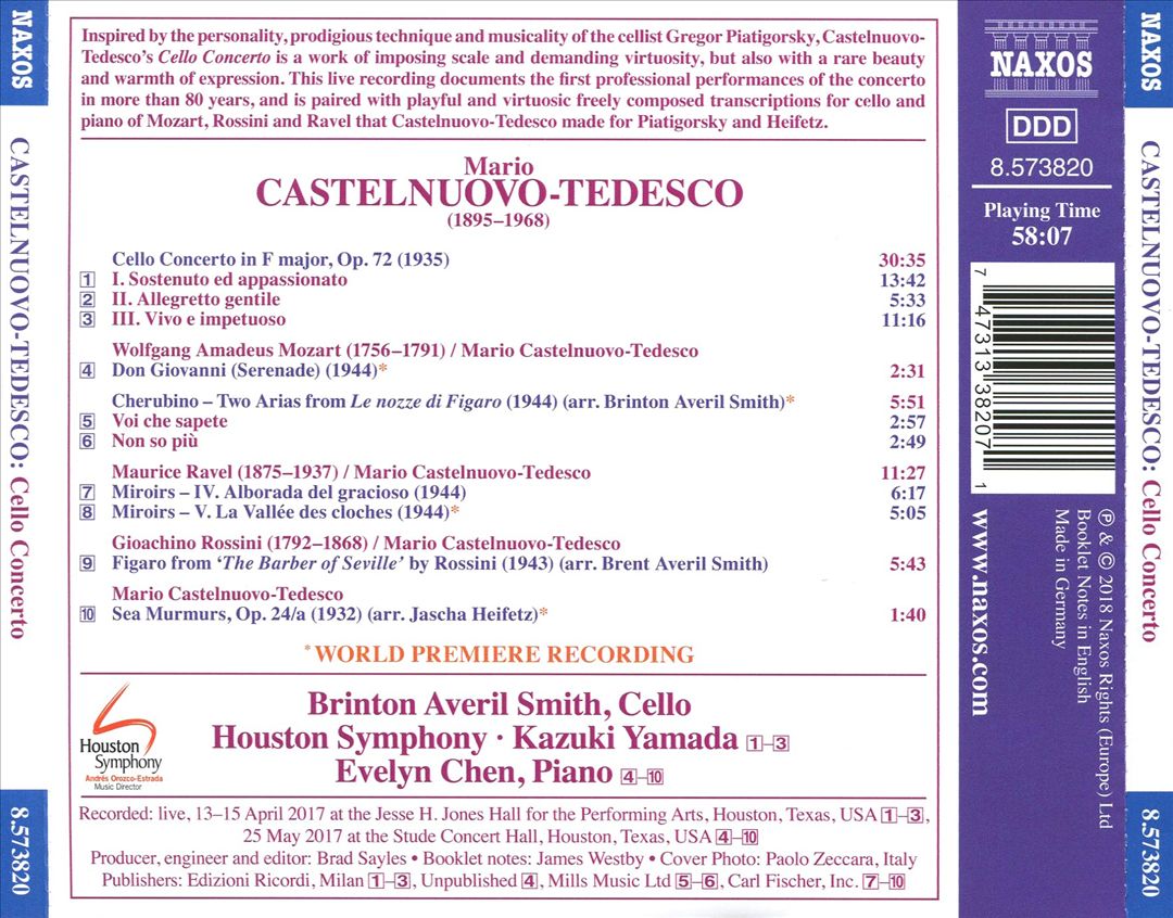 Castelnuovo-Tedesco: Cello Concerto cover art