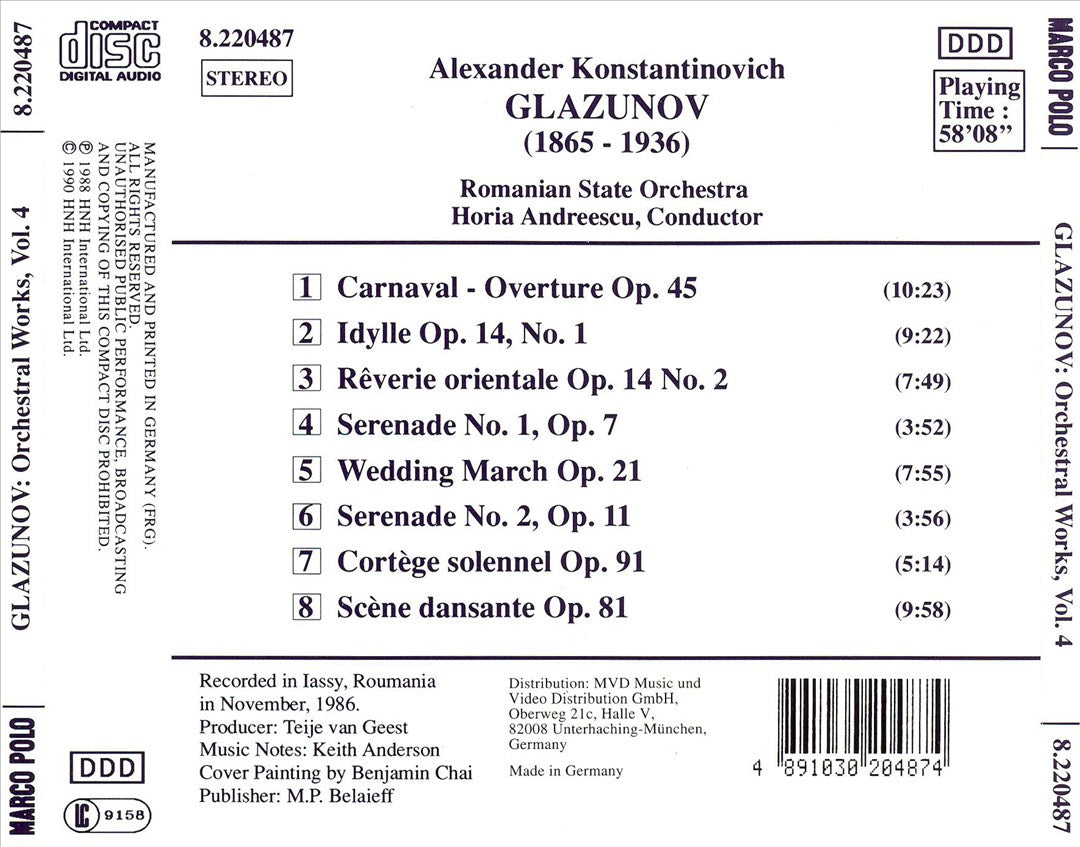 Glazonov: Orchestra Works, Vol. 4 cover art