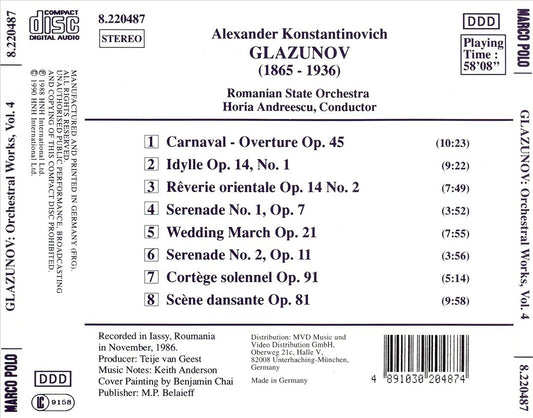 Glazonov: Orchestra Works, Vol. 4 cover art