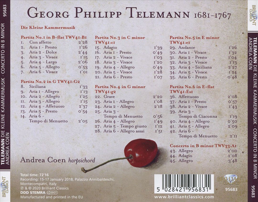 Telemann: Die Kleine Kammermusick - 6 Partiten; Concerto in B minor TWV 33:A1 cover art