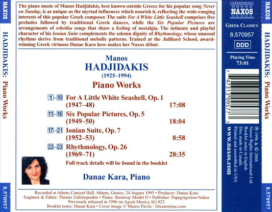 Manos Hadjidakis: For a Little White Seashell; Rhythmology; Six Popular Pictures; Ionian Suite cover art